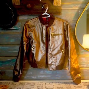 Metallic bronze ladies bomber jacket